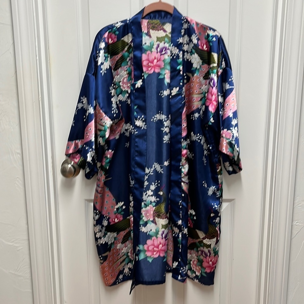 Navy Bird Kimono Wizard Robe - Large